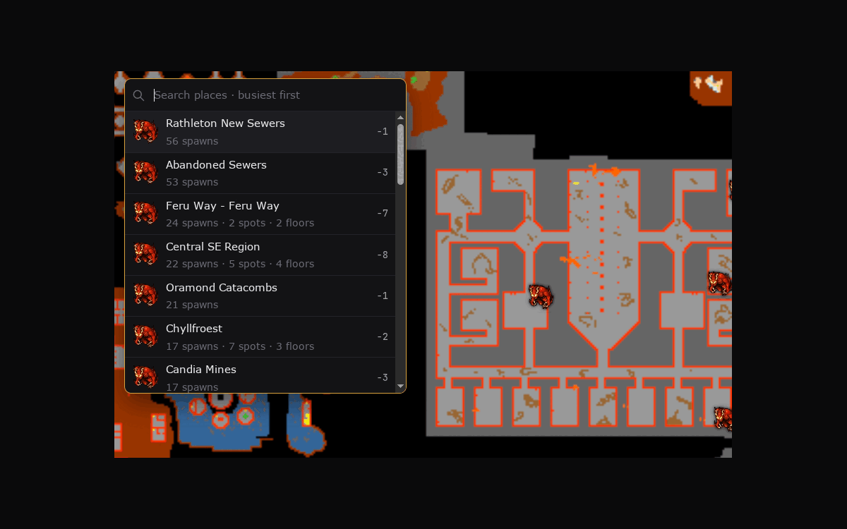 The place list on the Demon page, ordered by how many demons spawn there