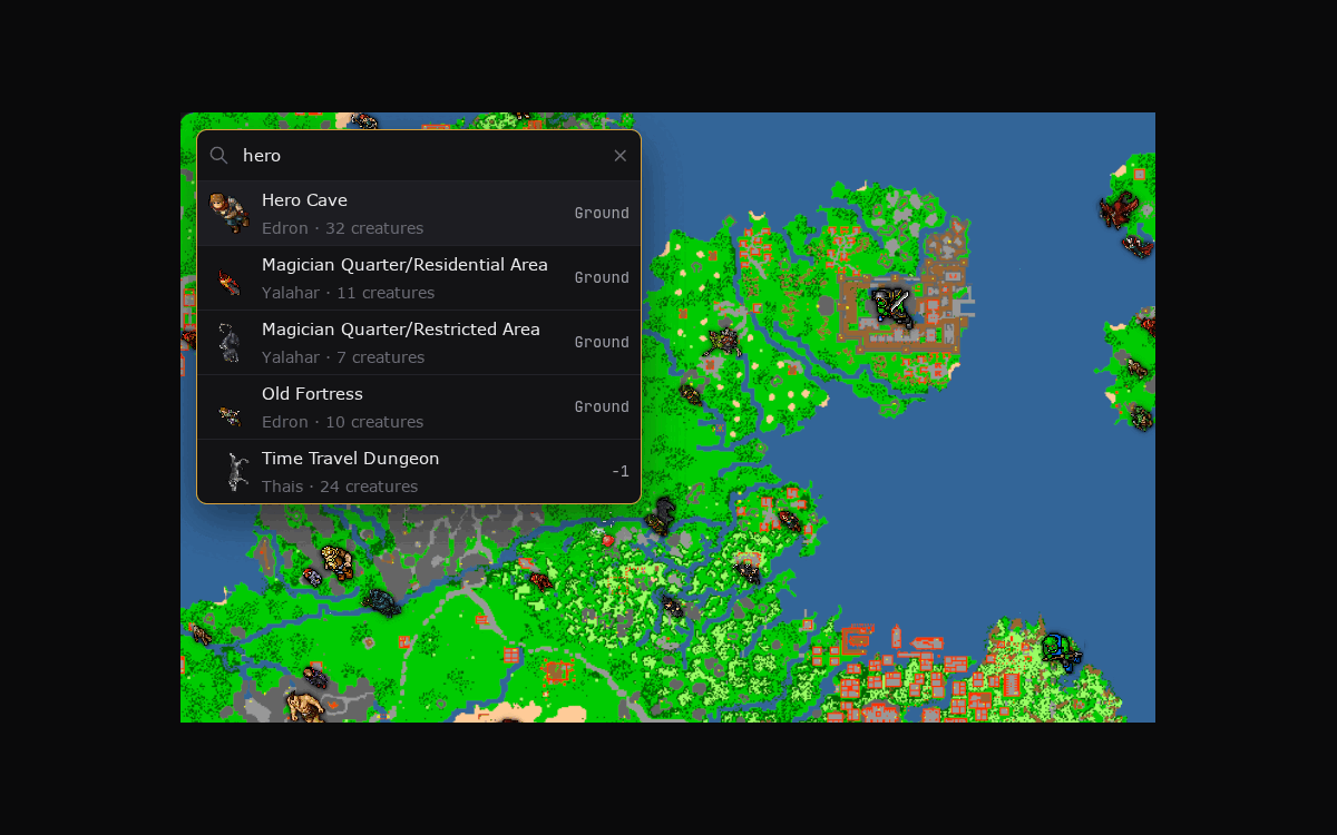 The hunting places map search showing results for the query hero